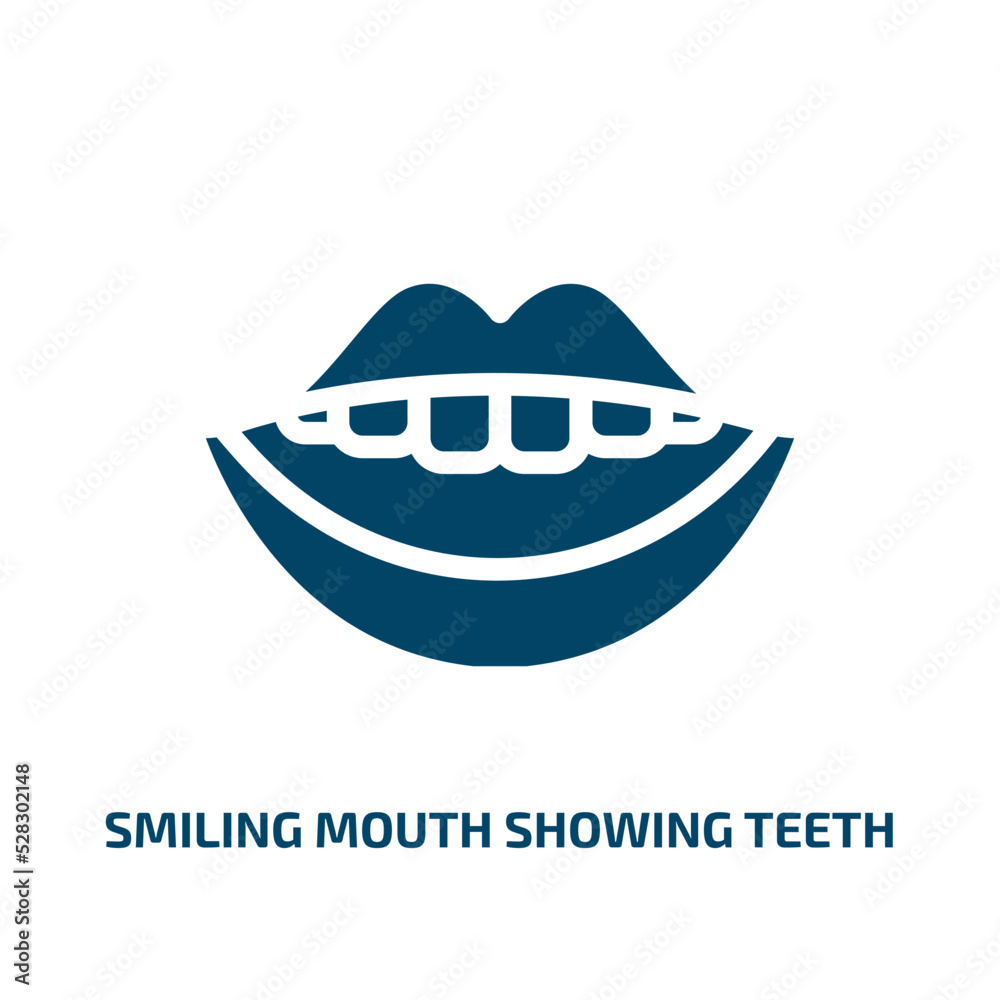 smiling mouth showing teeth vector icon. smiling mouth showing teeth, cute, funny filled icons from flat body parts concept. Isolated black glyph icon, vector illustration symbol element for web
