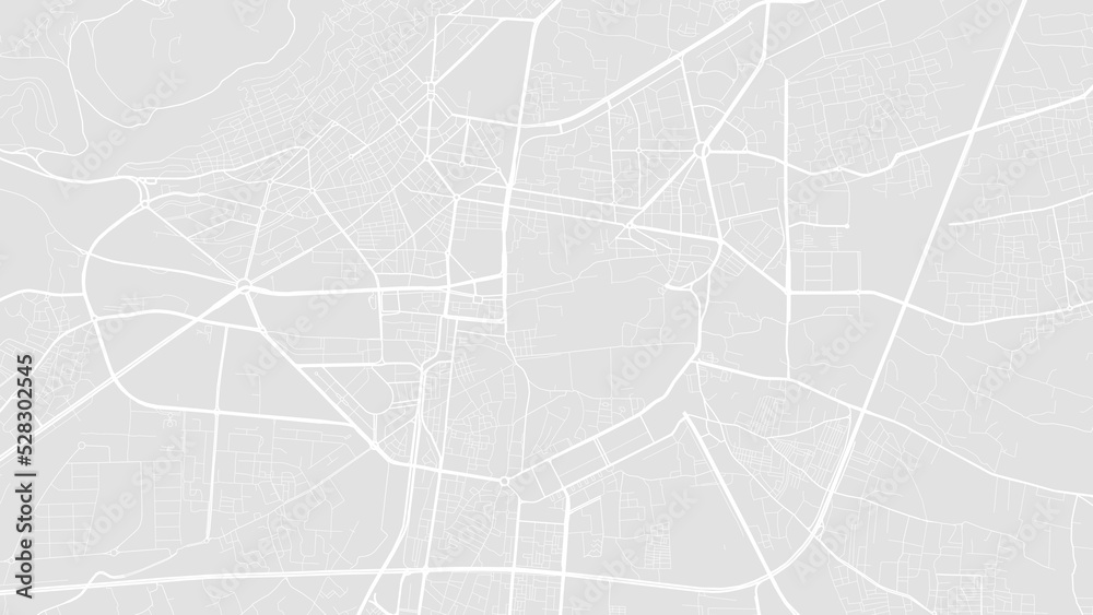 White and light grey Damascus city area vector background map, roads and water illustration. Widescreen proportion, digital flat design.