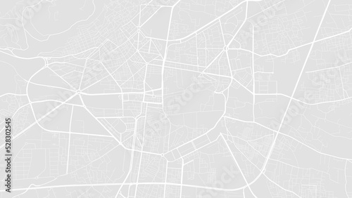 White and light grey Damascus city area vector background map, roads and water illustration. Widescreen proportion, digital flat design.