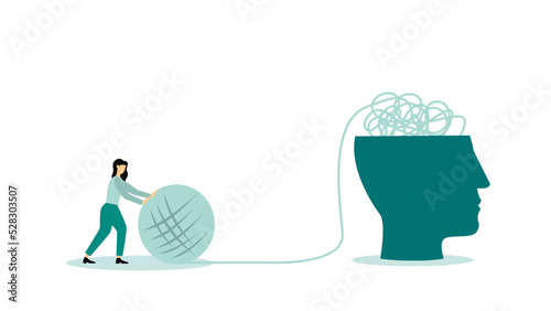 Cartoon flat tiny doctor, psychologist character check brain health. Diagnosis, therapy, and treatment medicine concepts are isolated on white. Mental disease psychology vector illustration.