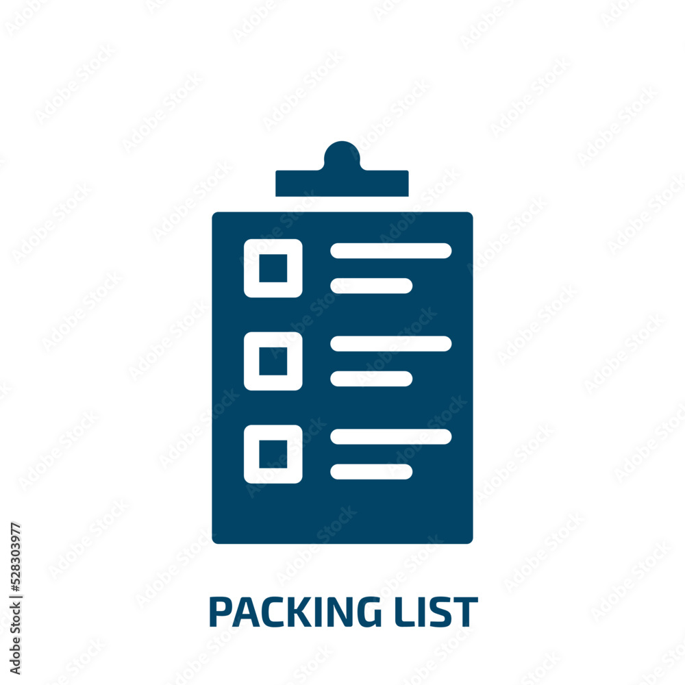 packing list vector icon. packing list, list, box filled icons from flat delivery concept. Isolated black glyph icon, vector illustration symbol element for web design and mobile apps packing list vector icon. packing list, list, box filled icons from flat delivery concept. Isolated black glyph icon, vector illustration symbol element for web design and mobile apps