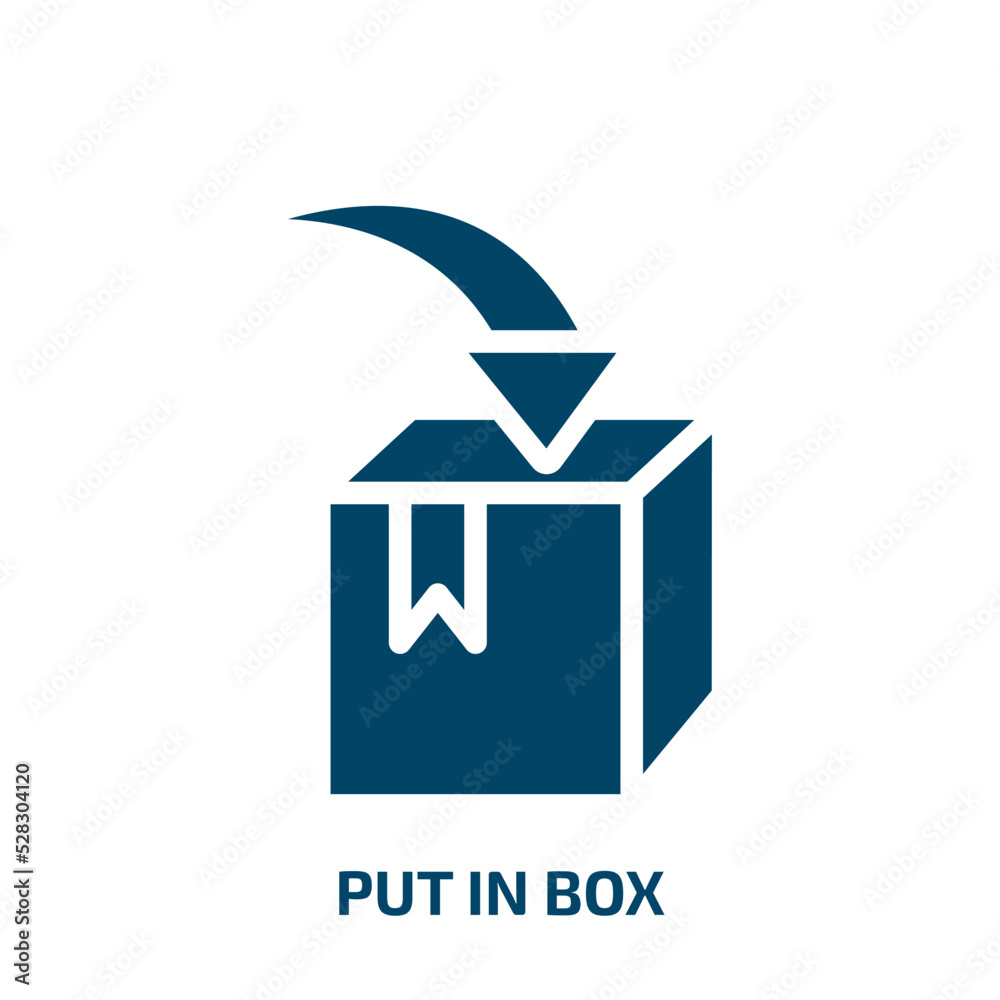 Obraz premium put in box vector icon. put in box, box, put filled icons from flat shipping and handly linear concept. Isolated black glyph icon, vector illustration symbol element for web design and mobile apps