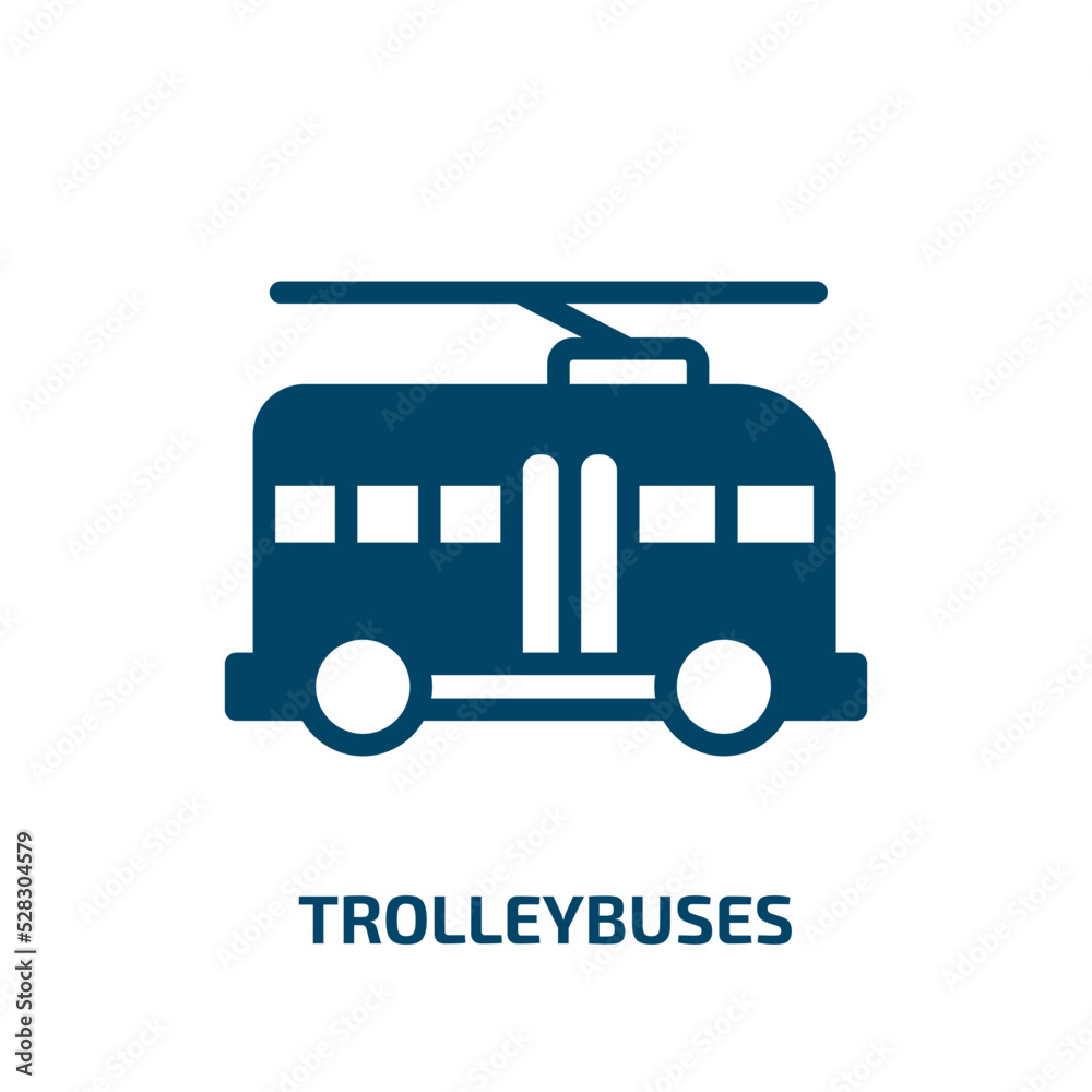 trolleybuses vector icon. trolleybuses, bus, auto filled icons from flat global logistics concept. Isolated black glyph icon, vector illustration symbol element for web design and mobile apps trolleybuses vector icon. trolleybuses, bus, auto filled icons from flat global logistics concept. Isolated black glyph icon, vector illustration symbol element for web design and mobile apps
