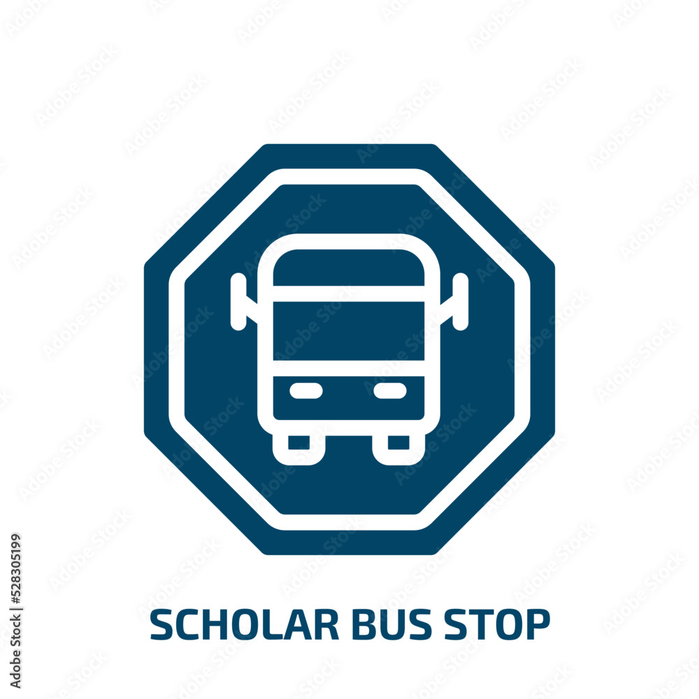 scholar bus stop vector icon. scholar bus stop, transport, bus filled icons from flat indications concept. Isolated black glyph icon, vector illustration symbol element for web design and mobile apps scholar bus stop vector icon. scholar bus stop, transport, bus filled icons from flat indications concept. Isolated black glyph icon, vector illustration symbol element for web design and mobile apps