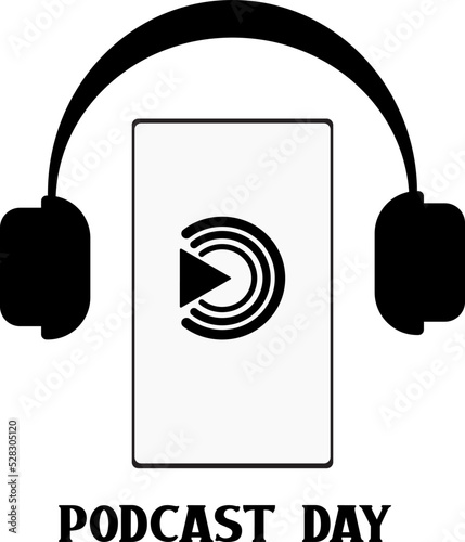 Smartphone playing podcast. Headphones and mobile phone. Vector icon illustration. Nice design for Podcast Day and Radio Day.