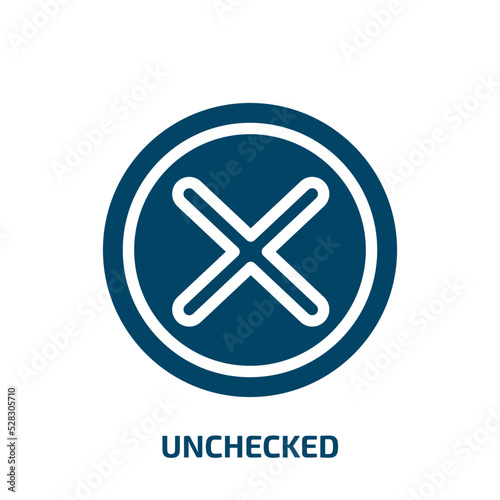 unchecked vector icon. unchecked, check, page filled icons from flat color circles rating and validation concept. Isolated black glyph icon, vector illustration symbol element for web design and