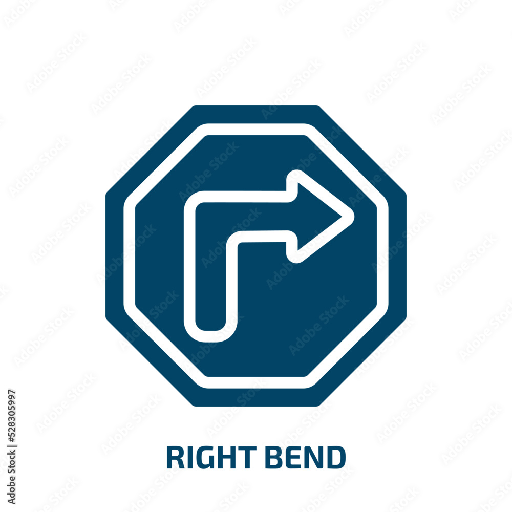 right bend vector icon. right bend, arrow, direction filled icons from flat traffic signs concept. Isolated black glyph icon, vector illustration symbol element for web design and mobile apps right bend vector icon. right bend, arrow, direction filled icons from flat traffic signs concept. Isolated black glyph icon, vector illustration symbol element for web design and mobile apps
