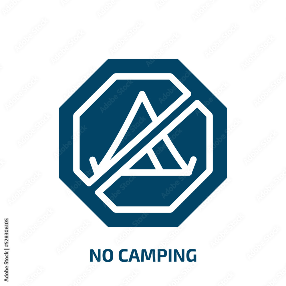 no camping vector icon. no camping, camping, fire filled icons from flat signal and prohibitions concept. Isolated black glyph icon, vector illustration symbol element for web design and mobile apps no camping vector icon. no camping, camping, fire filled icons from flat signal and prohibitions concept. Isolated black glyph icon, vector illustration symbol element for web design and mobile apps