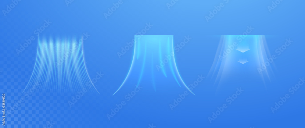 Air flow on a light background. Light effect of fresh purified air. Vector illustration - obrazy, fototapety, plakaty 