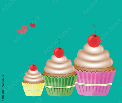Three cherry 3d cupcakes poster invitation
