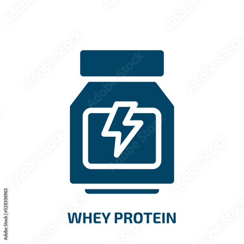 whey protein vector icon. whey protein, container, fitness filled icons from flat sport fitness concept. Isolated black glyph icon, vector illustration symbol element for web design and mobile apps