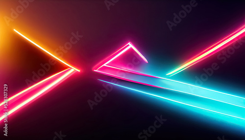 Cyberpunk neon colors sci-fi abstract minimal geometric trendy background. 3D digital illustration.