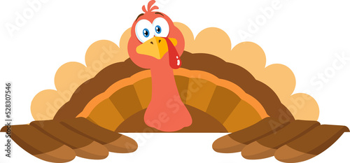 Thanksgiving Turkey Bird Cartoon Mascot Character Over Sign. Hand Drawn Illustration Isolated On Transparent Background