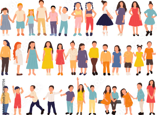 set of kids in flat style, isolated vector
