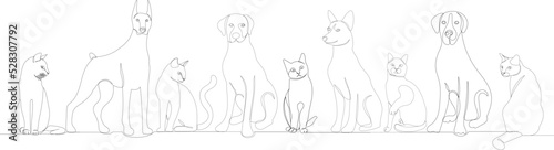 dogs and cats drawing in one continuous line  vector