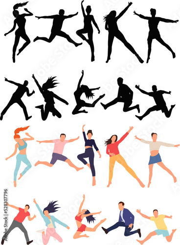 set of people jumping in flat style, isolated vector