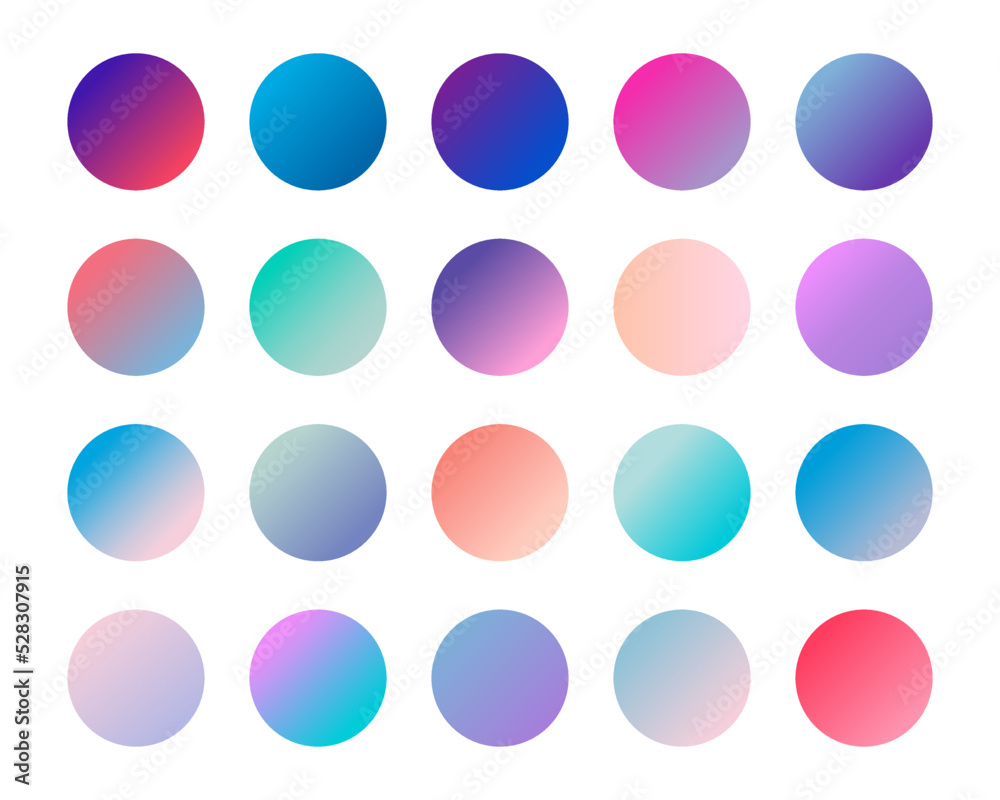Set of vector gradients, modern combinations of colors and shades. Color gradient palette in the form of circles.