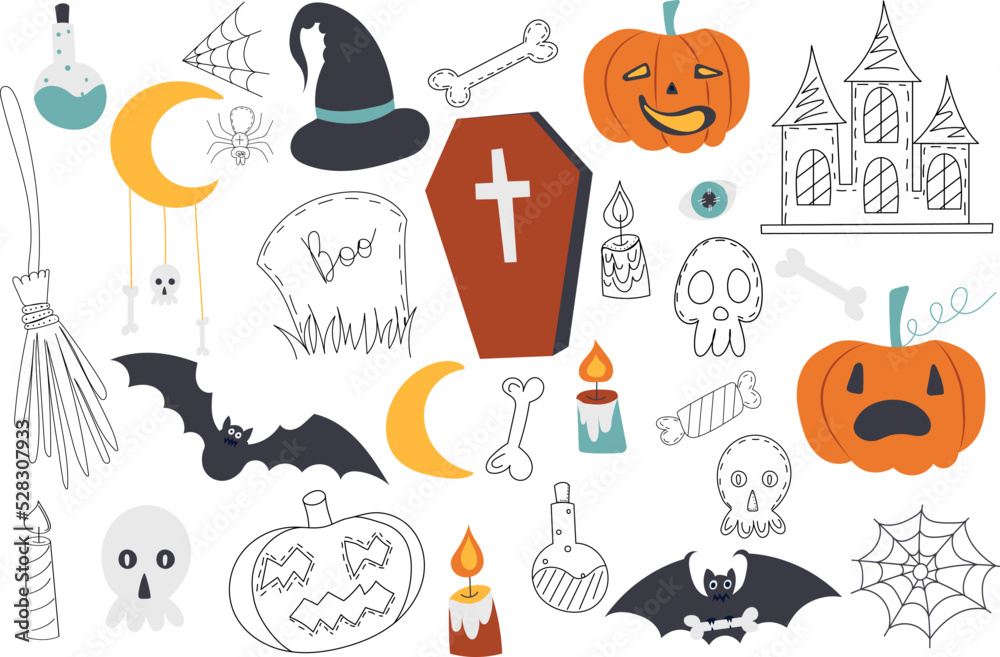 set of items for halloween in doodle style, isolated vector set of items for halloween in doodle style, isolated vector