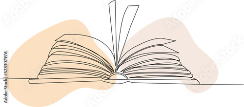 open book drawing by one continuous line, vector