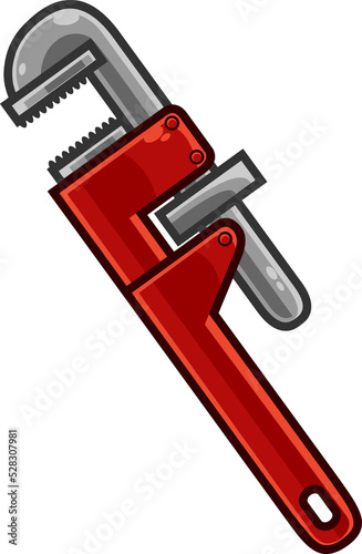 Cartoon French And Spanish Type Pipe Wrench. Hand Drawn Illustration Isolated On Transparent Background