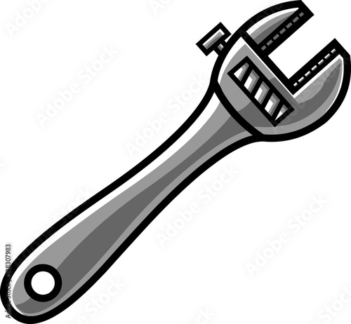 Cartoon Adjustable Wrench. Hand Drawn Illustration Isolated On Transparent Background