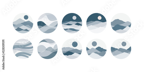 Round Abstract Landscape Rough Vector Illustration for Social Media
