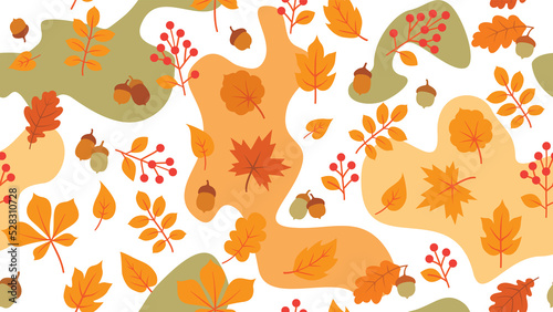 Autumn leaves seamless pattern. Fall leaf and berries nature icons over white background. Flourish nature autumn garden leaves ornamental texture