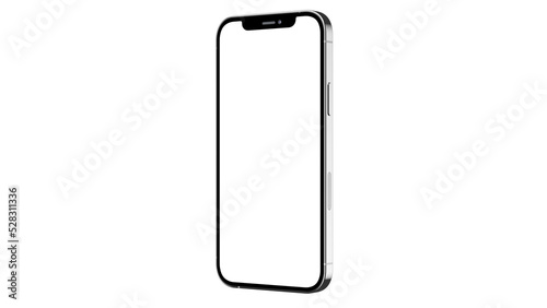 iphone 12 pro Max on isolated white background. White mockup screen. Silver color.