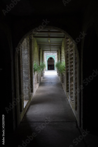 Looking down the entrance corridor of the Atalaya Castle in Murrells Inlet, South Carolina
