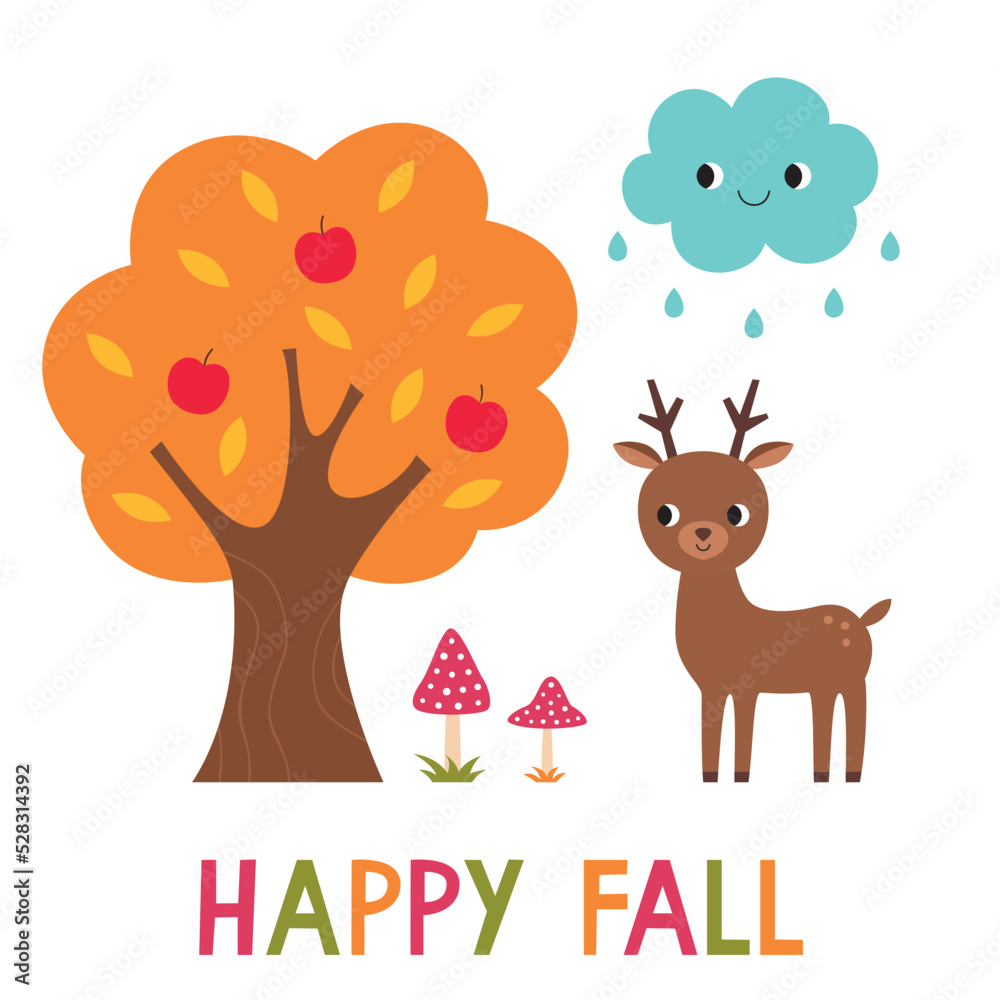 Fototapeta premium Hello Fall vector greeting card