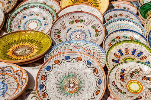 Traditional Romanian handmade ceramics market at the potters fair from Sibiu  Romania