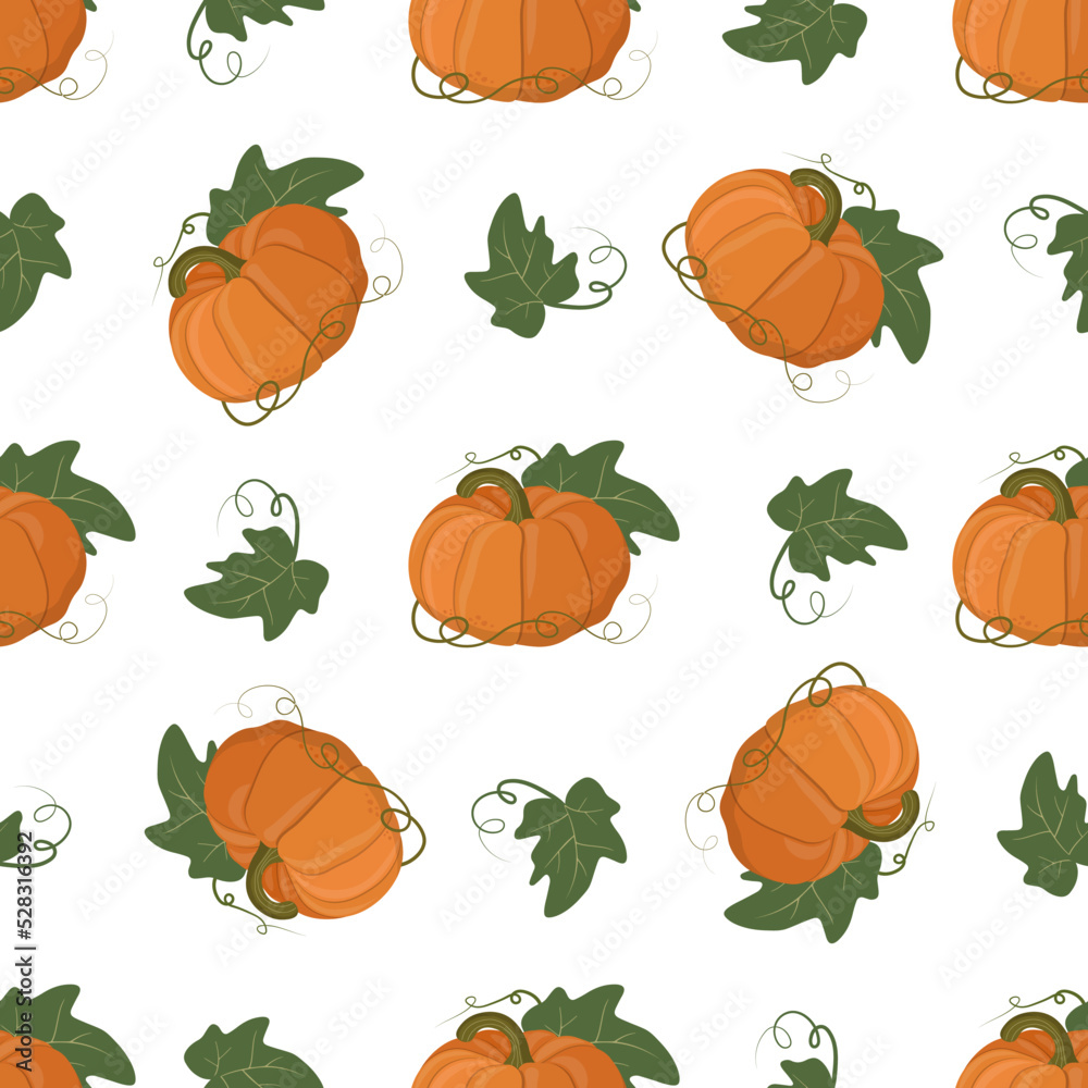 Seamless autumn pattern with pumpkins