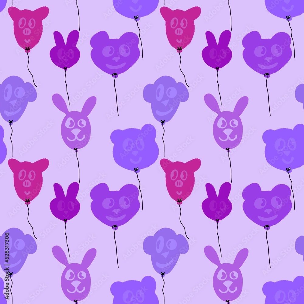 Festive cartoon seamless doodle balloons pattern for birthday wrapping paper and kids clothes print