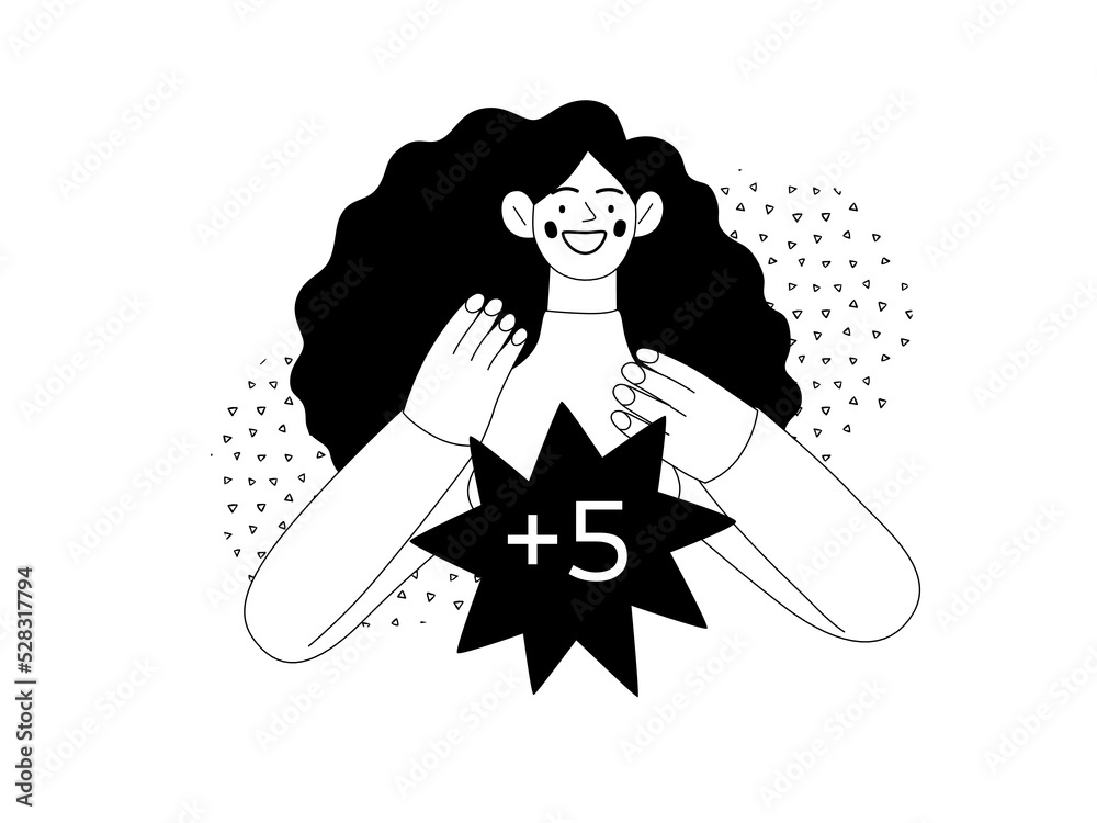 Client bonus - Online shopping and electronic commerce series - modern flat vector concept illustration of a woman receiving a bonus. Promotion, discounts, sale and online orders concept Client bonus - Online shopping and electronic commerce series - modern flat vector concept illustration of a woman receiving a bonus. Promotion, discounts, sale and online orders concept
