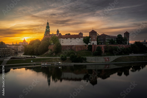 Wawel castle at dark dawn, Krakow, Poland