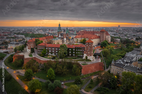 Sunset over Wawel castle, Krakow, Poland