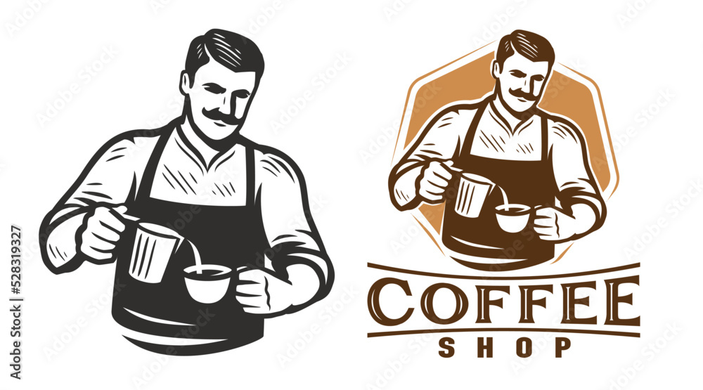 Coffee shop barista logo template. Design template for restaurant or cafe menu. Coffee making logo vector illustration Coffee shop barista logo template. Design template for restaurant or cafe menu. Coffee making logo vector illustration
