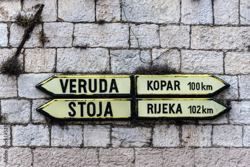signpost to various directions in istria, croatia