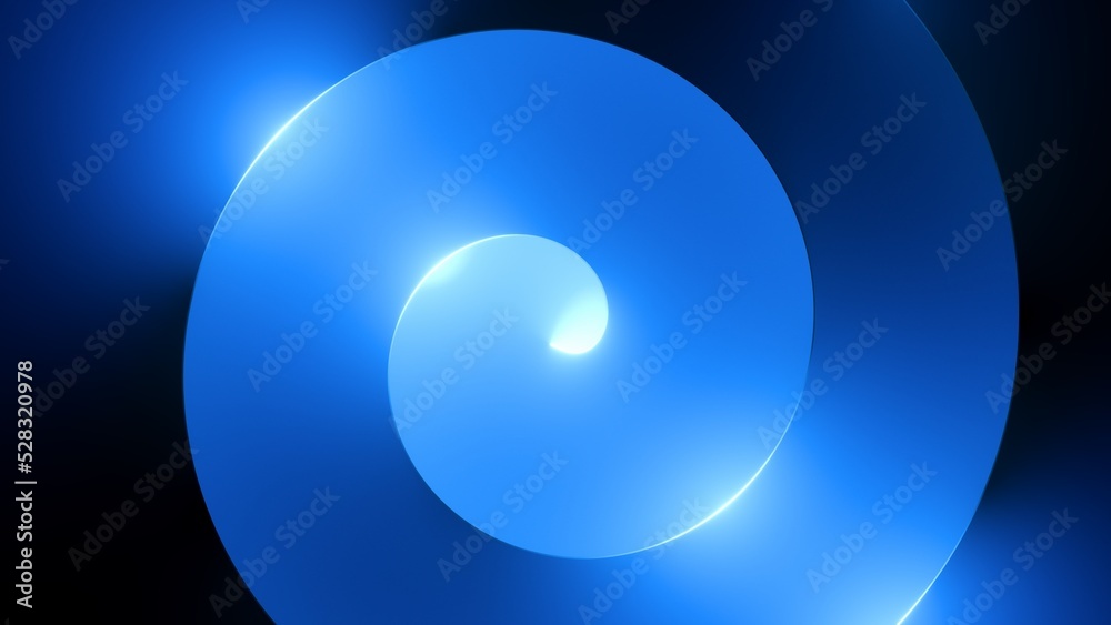 3d render, abstract neon background with glowing spiral line, blue gradient