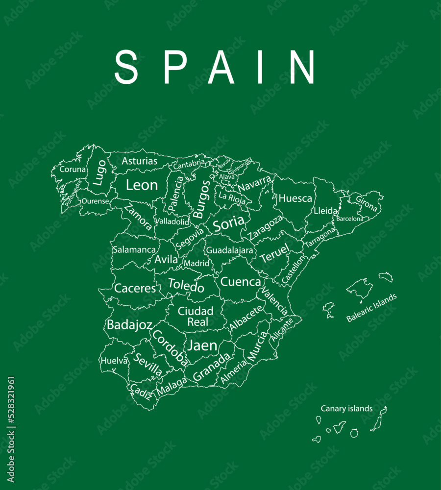 Spain map line contour vector silhouette illustration isolated on green ...