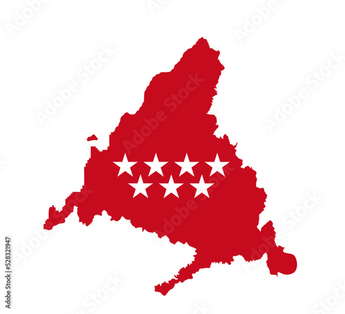 Province of Madrid map flag vector silhouette illustration isolated on white background. High detailed. Spain province, part of autonomous community Madrid flag. Country in Europe, EU member.