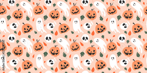 Halloween seamless hand drawn pattern.Vector spooky background