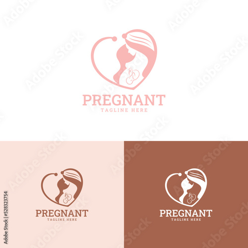 Pregnant woman logo vector design. family and baby care logos and symbol