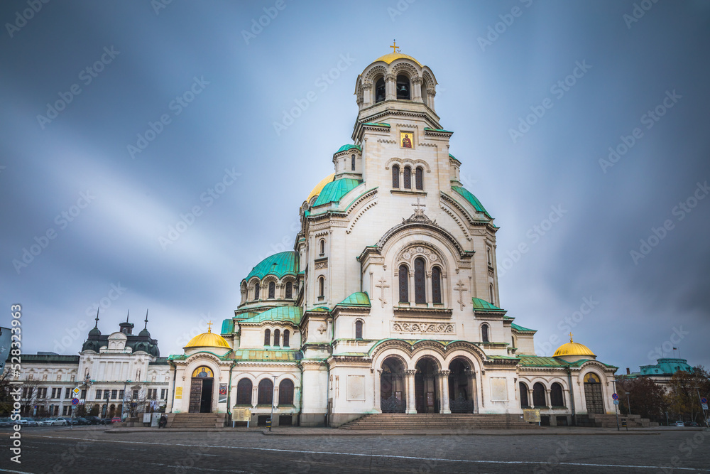 St Alexander Nevski Cathedral in Sofia at dramatic sky, Bulgaria, Eastern Europe