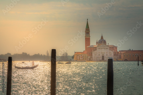 Lonely gondola in grand canal and Church of San Giorgio Maggiore, Venice, Italy