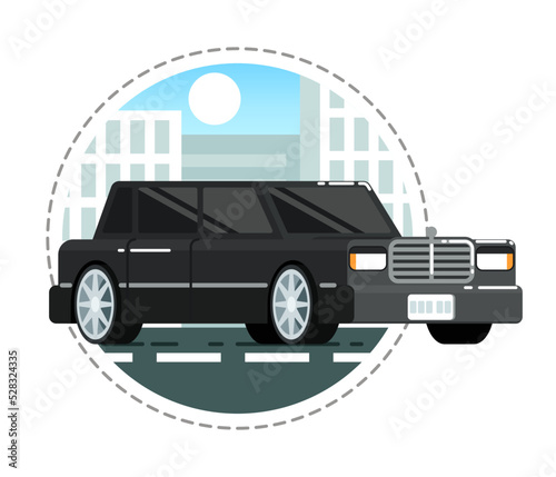 Black luxury limo car icon isolated on white background vector illustration. Modern automobile, people transportation, auto vehicle in flat style. photo