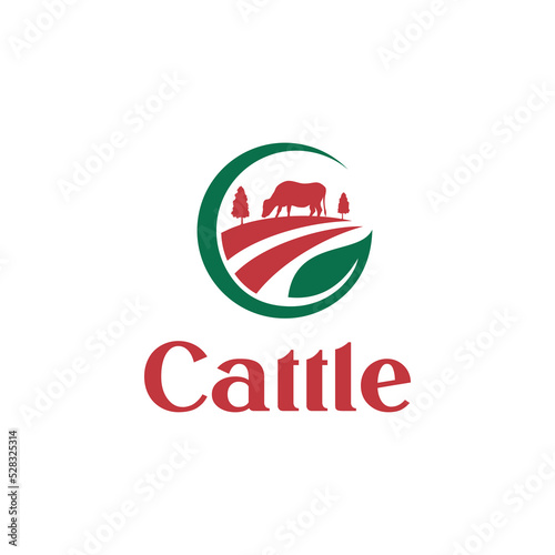 Land and Cattle logo design. Vector illustration farmland and cows. modern logo design vector icon template