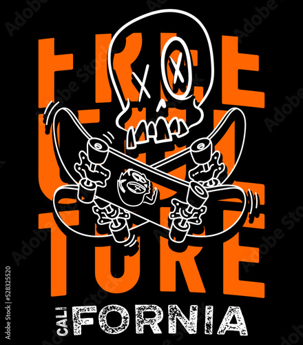 Children's skull with crossed skateboards