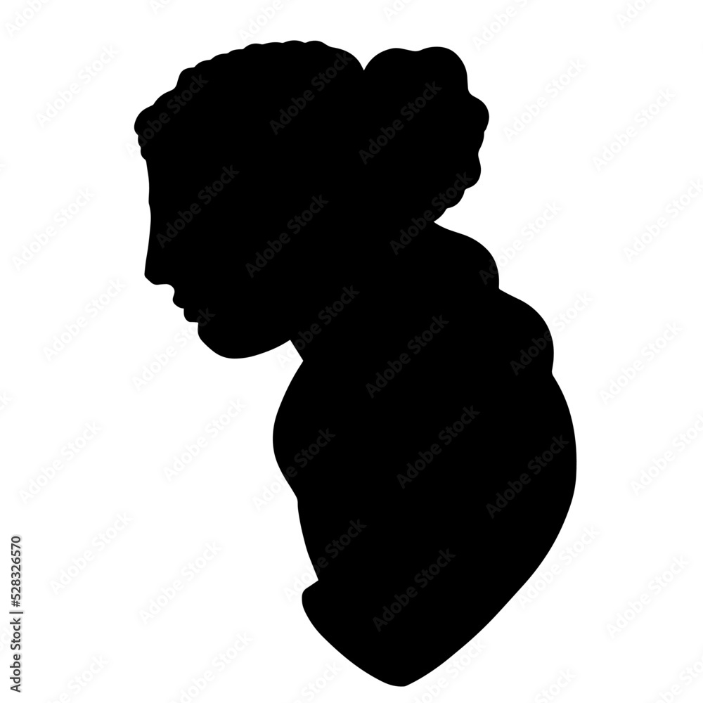 Vector illustration of black silhouette of ancient greek sculpture of young woman head.