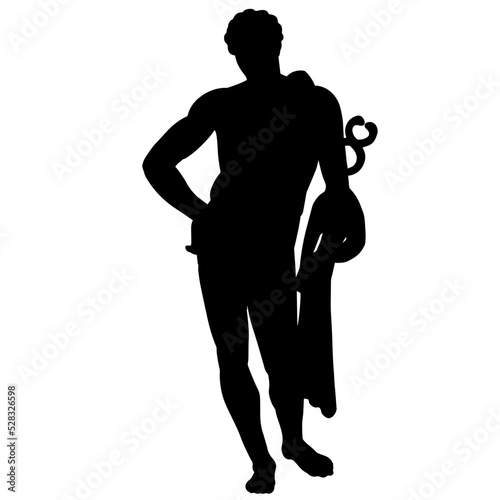 Vector illustration of Hermes. Black silhouette of ancient greek sculpture Belvedere Antinous.